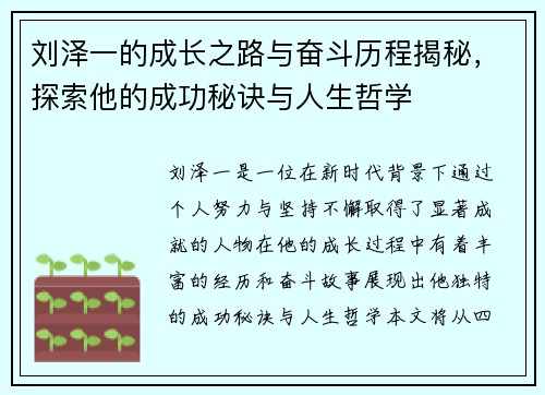 刘泽一的成长之路与奋斗历程揭秘，探索他的成功秘诀与人生哲学