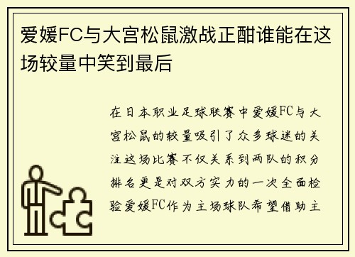 爱媛FC与大宫松鼠激战正酣谁能在这场较量中笑到最后
