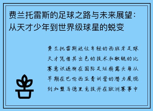 费兰托雷斯的足球之路与未来展望：从天才少年到世界级球星的蜕变